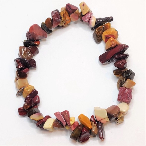 Mookaite Stretch Bracelet 5-8mm chip natural stone includes felt pouch-CB05 - Picture 1 of 10